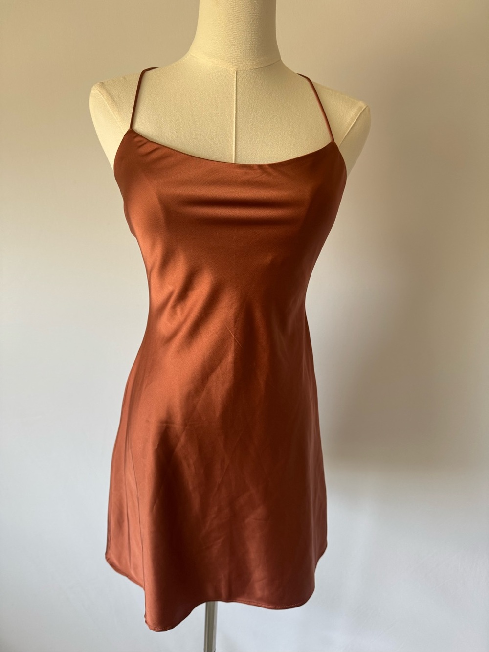 Abercrombie & Fitch Satin Cowl Neck Slip Mini Dress | Rust/Terracotta | XSP